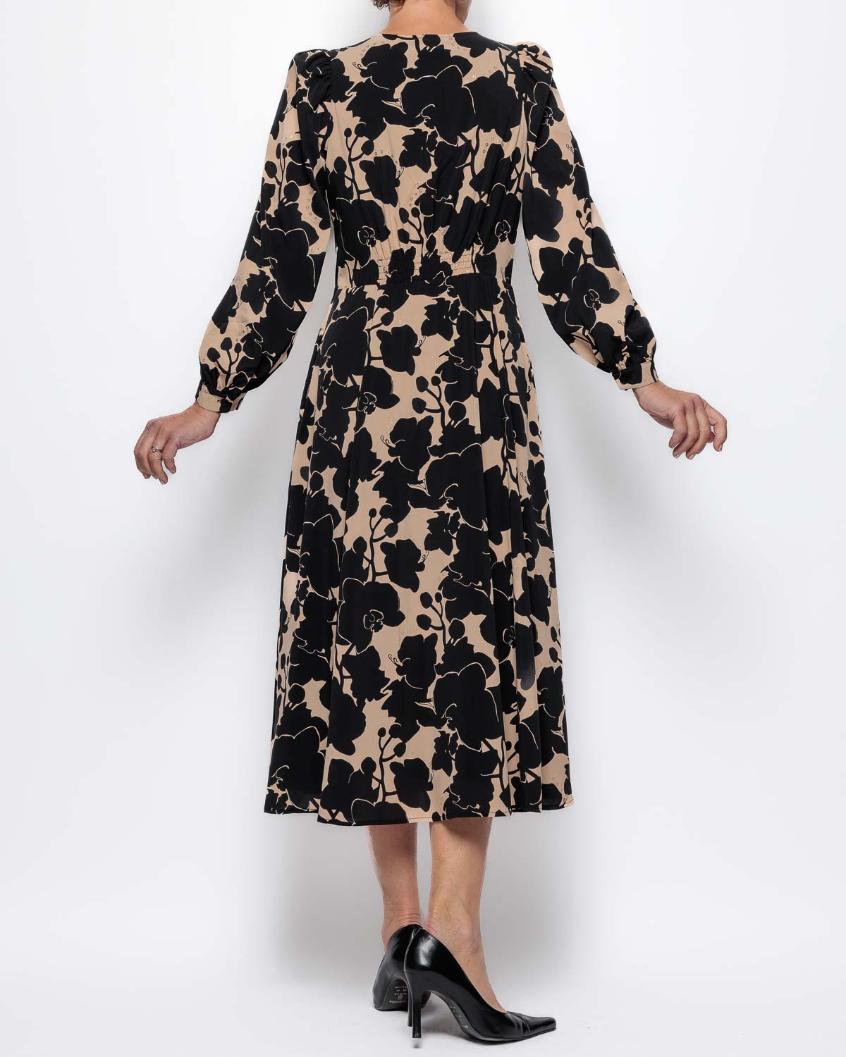 Skatie Floral Dress in Black & Cream