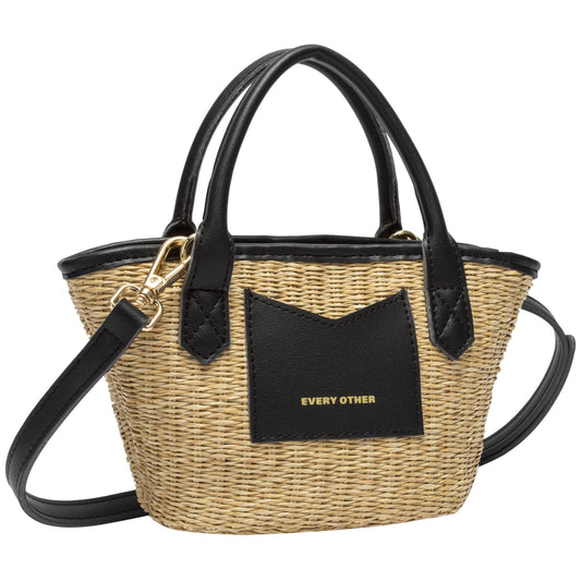 Every Other Small Wicker Strap Bag in Black