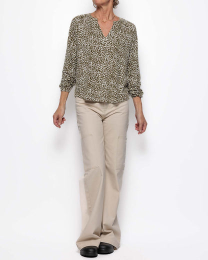 Part Two Mileas Blouse in Military Olive Leopard