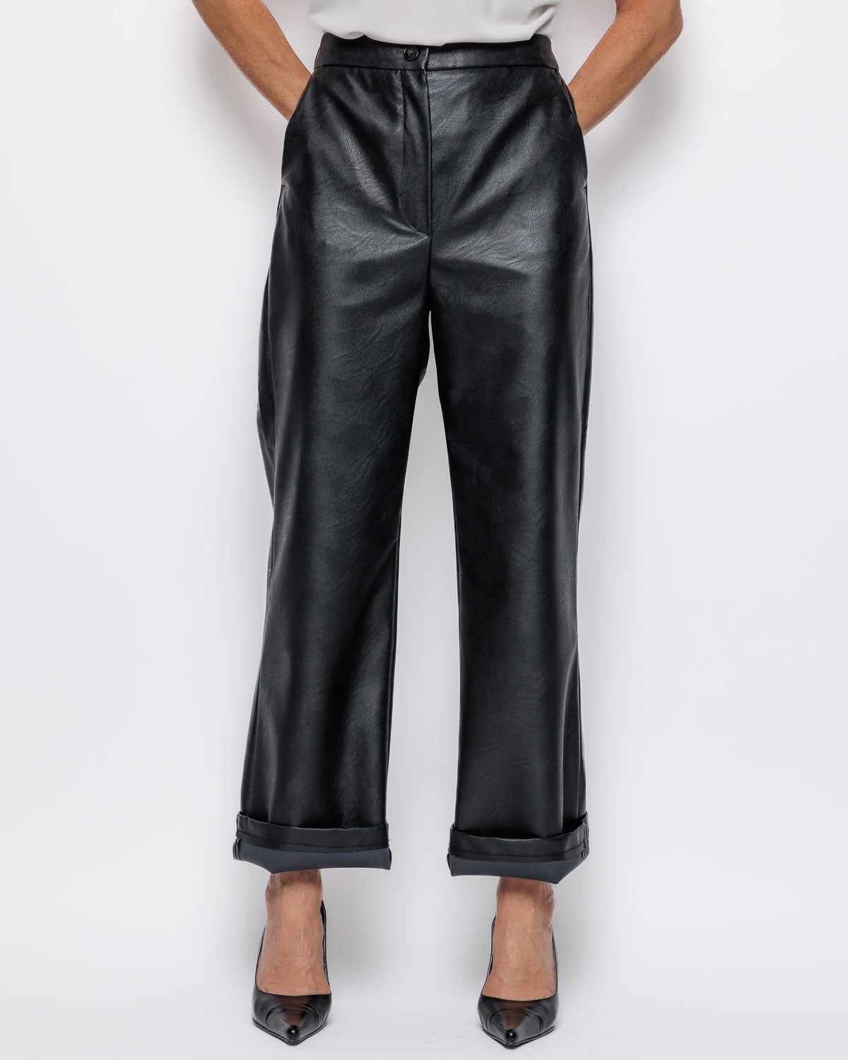Emme Marella Faux Leather Trousers in Black