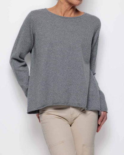 Caroline Cashmere VB Sweater in Mid Grey