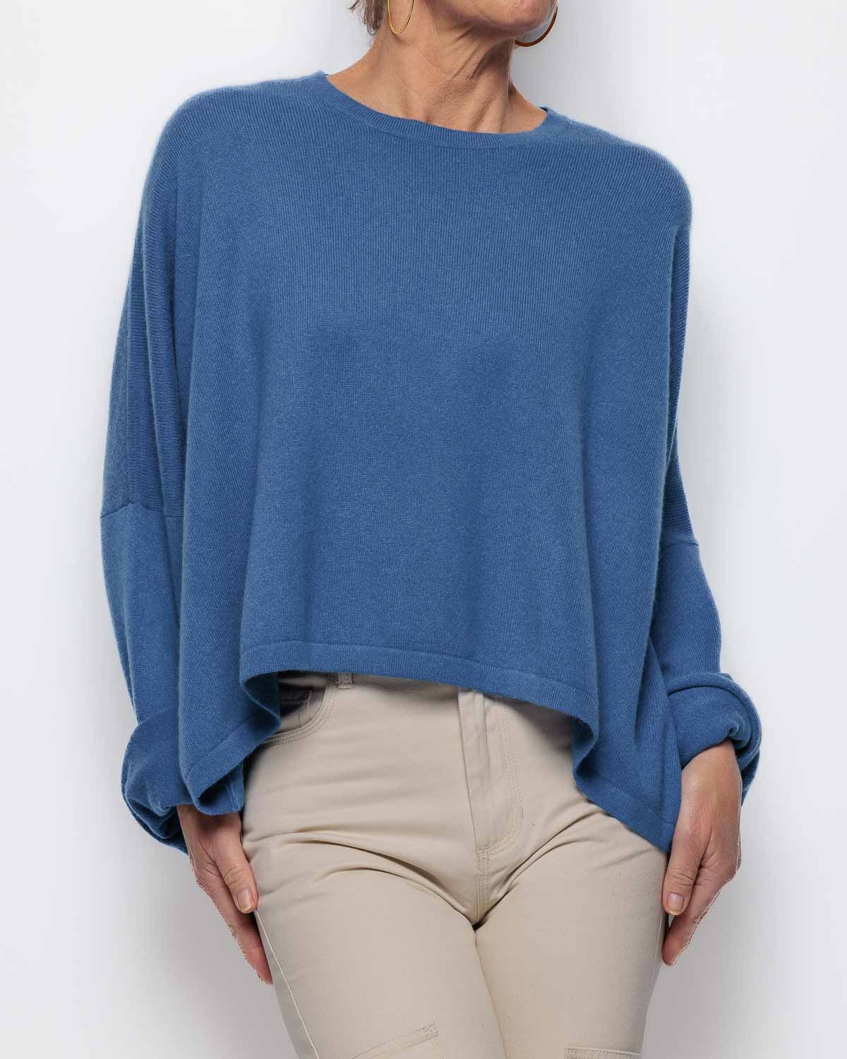 Caroline Cashmere Cropped Crewneck Sweater in Cobalt