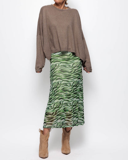 ICHI Ista Skirt in Green Tea Zebra