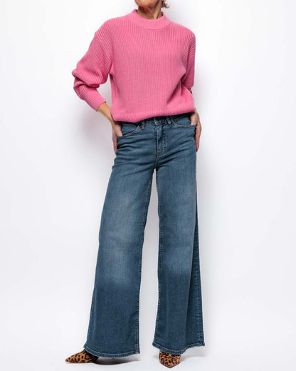 ICHI Twiggy Wide Leg Jeans in Medium Blue