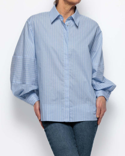 Emme Marella Pinstripe Shirt in Light Blue