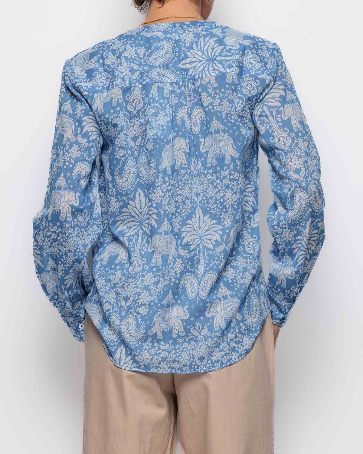 Hartford Colette Shirt in Blue Elephant Print