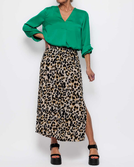 ICHI Marrakech Skirt in Tannin Leopard