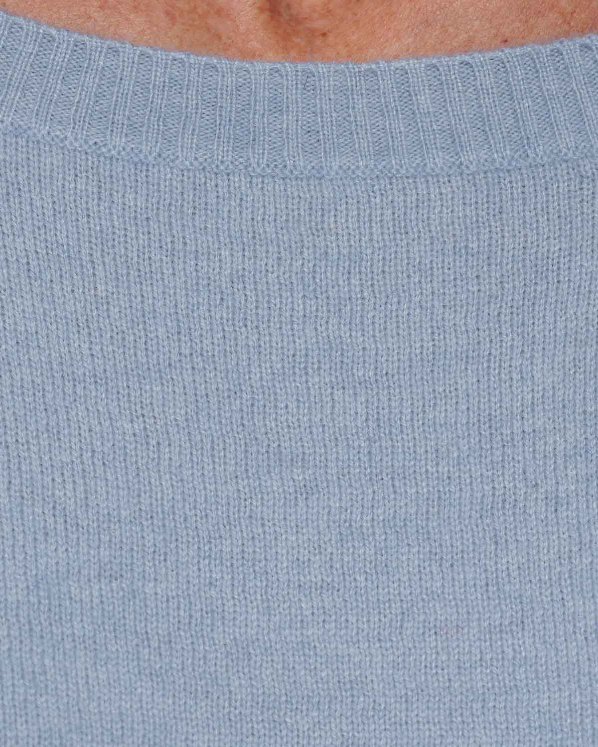 Caroline Cashmere Scoop Neck Vent Sweater in Pale Blue Marl