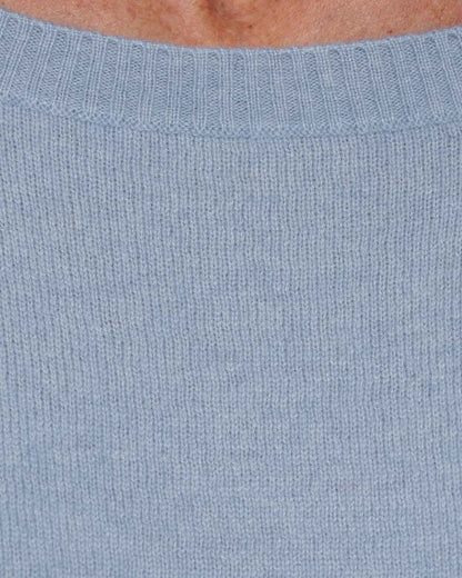 Caroline Cashmere Scoop Neck Vent Sweater in Pale Blue Marl