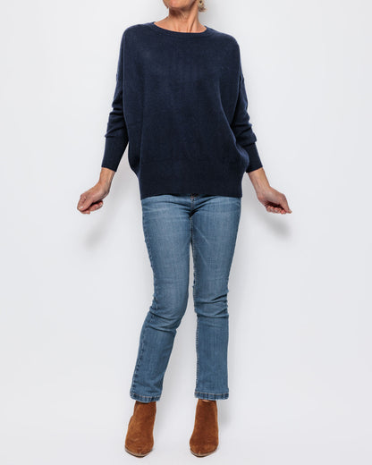 Caroline Cashmere Scoop Neck Sweater in Navy