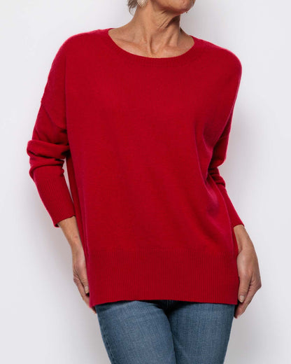 Caroline Cashmere Scoop Neck Vent Sweater in Red