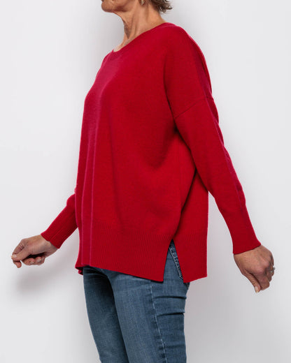 Caroline Cashmere Scoop Neck Vent Sweater in Red