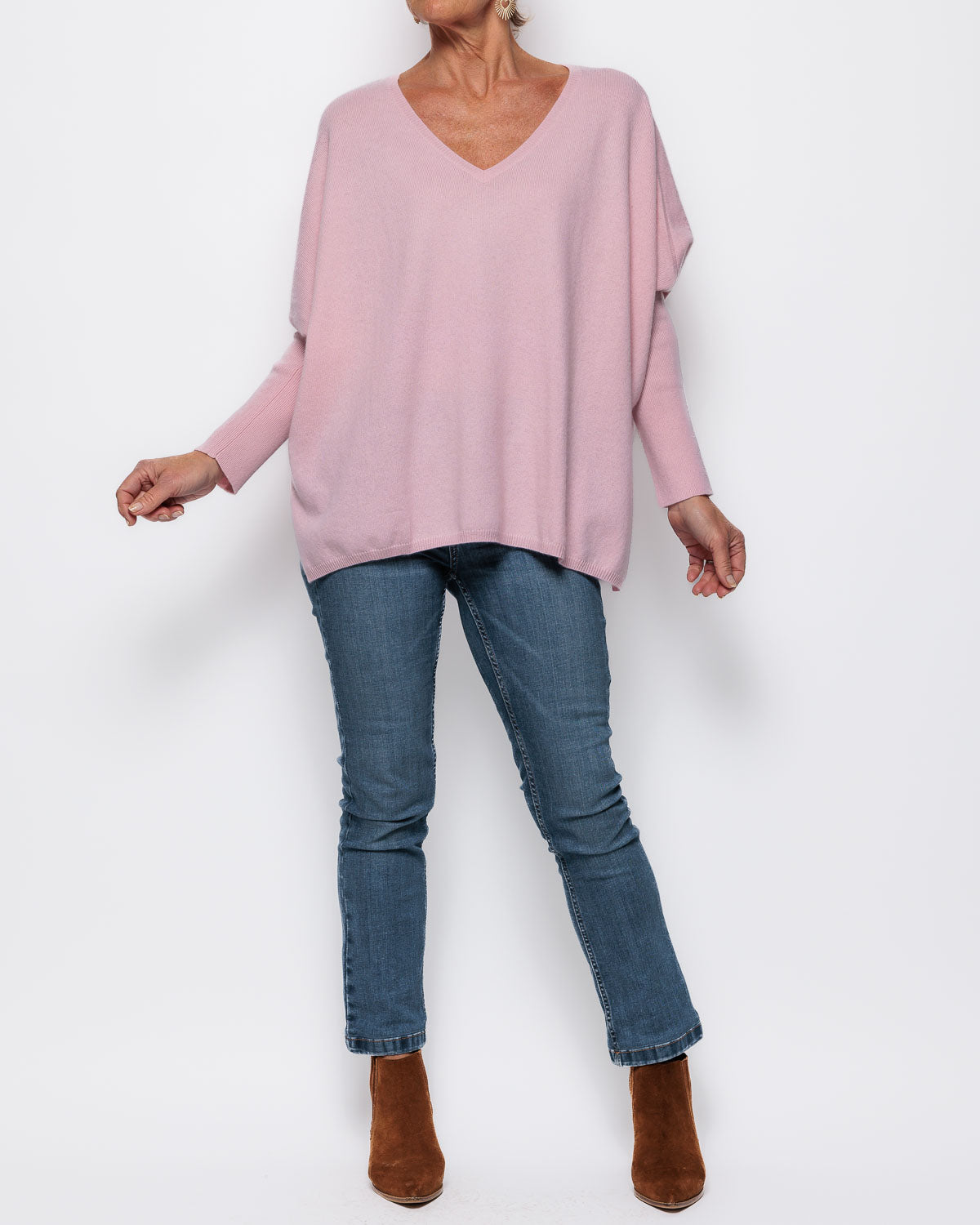 Caroline Cashmere Vicky Sweater in Pale Pink