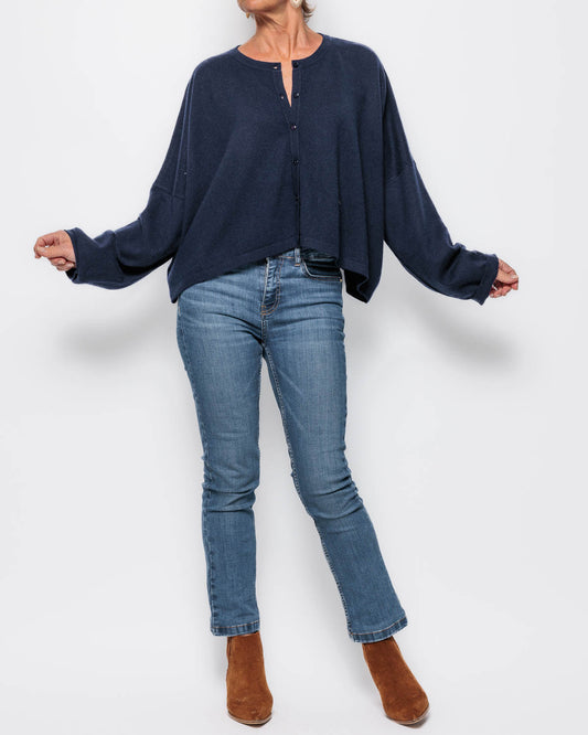 Caroline Cashmere Navy Crew Cardigan