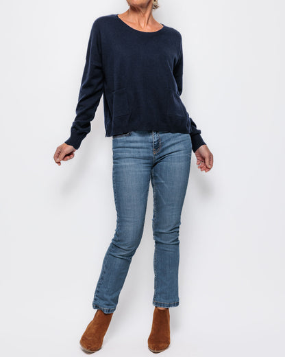 Caroline Cashmere Twin Pocket Sweater in Navy