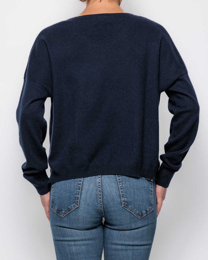 Caroline Cashmere Twin Pocket Sweater in Navy