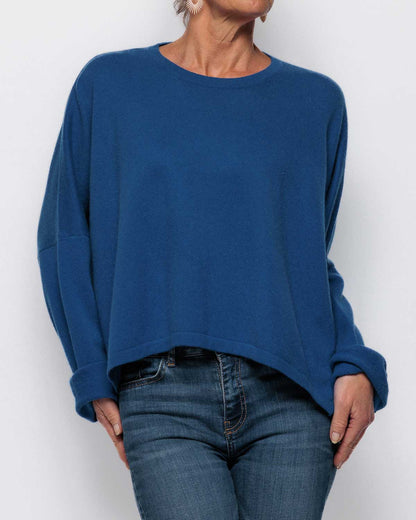 Caroline Cashmere Cropped Crewneck Sweater in Cobalt