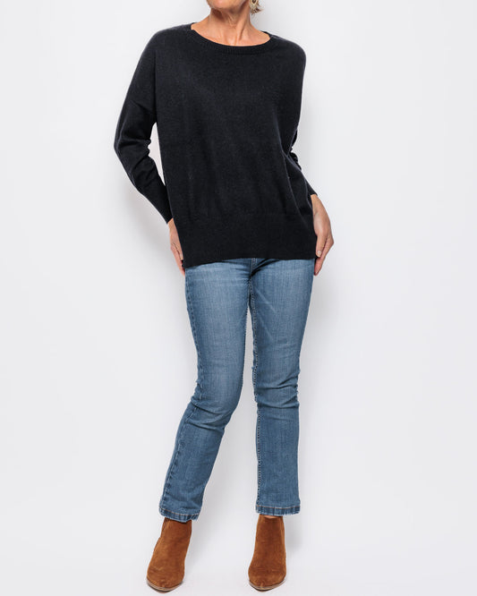 Caroline Cashmere Scoop Neck Sweater in Black