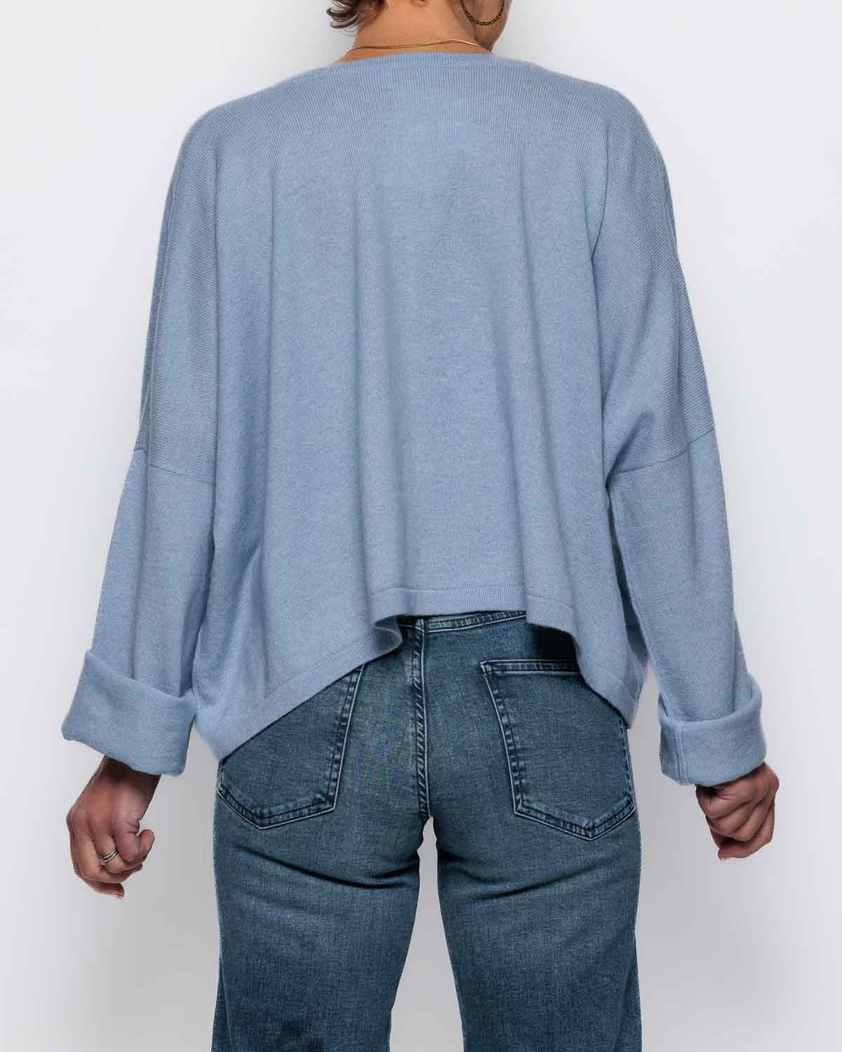 Caroline Cashmere Cropped Crew Cardigan in Baby Blue