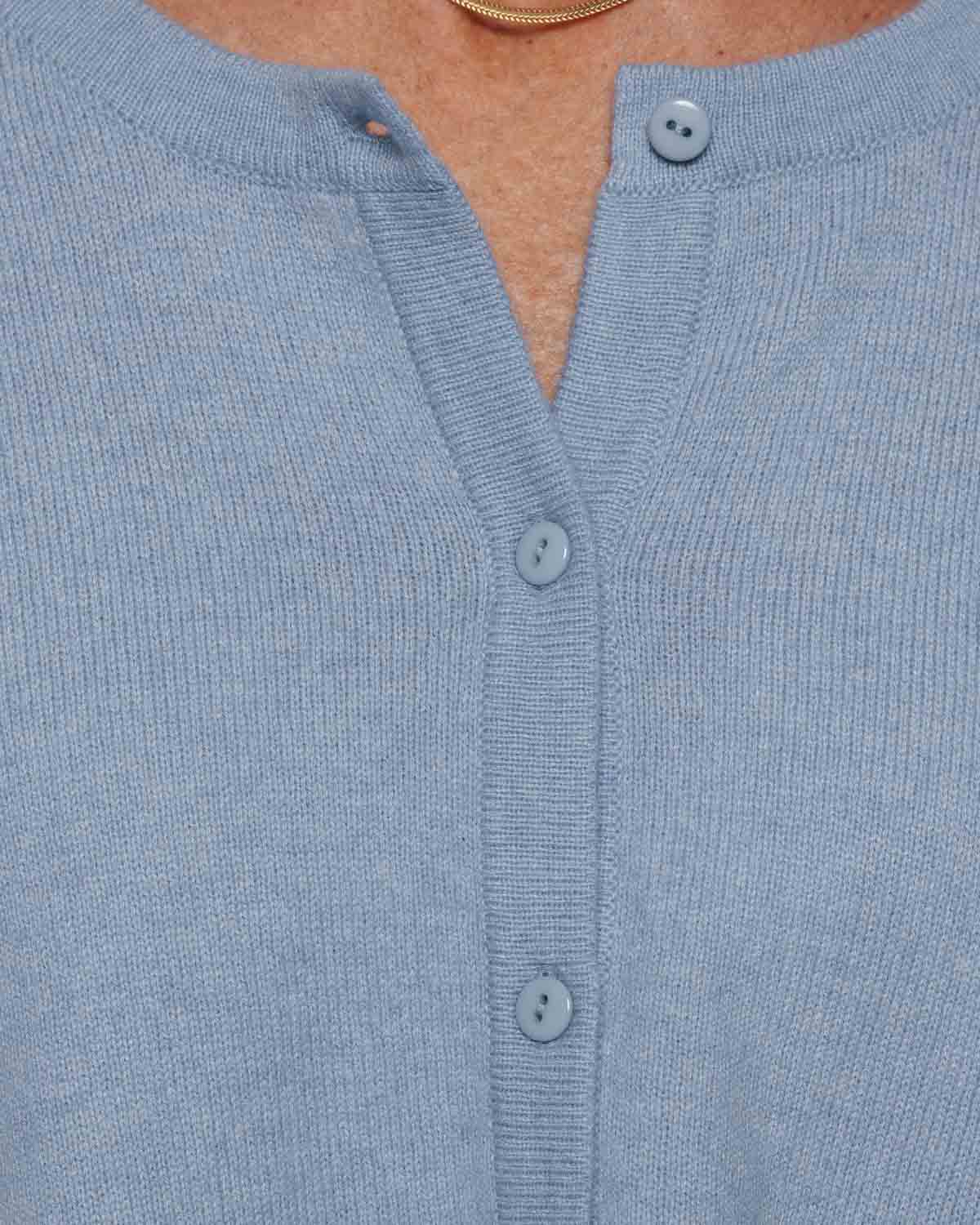 Caroline Cashmere Cropped Crew Cardigan in Baby Blue