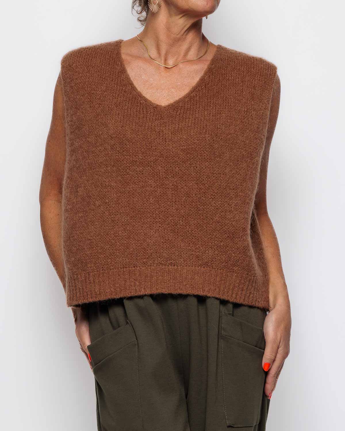 Marta Du Chateau Marlene Knitted Vest in Camel