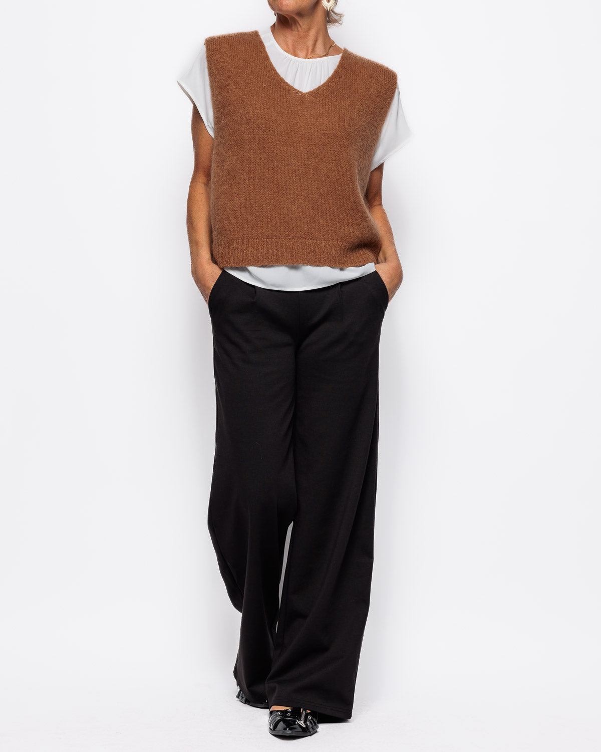 Marta Du Chateau Marlene Knitted Vest in Camel