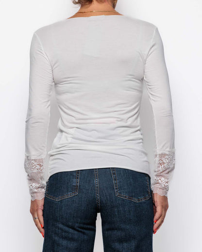 Marta Du Chateau White Lace-trim Tee