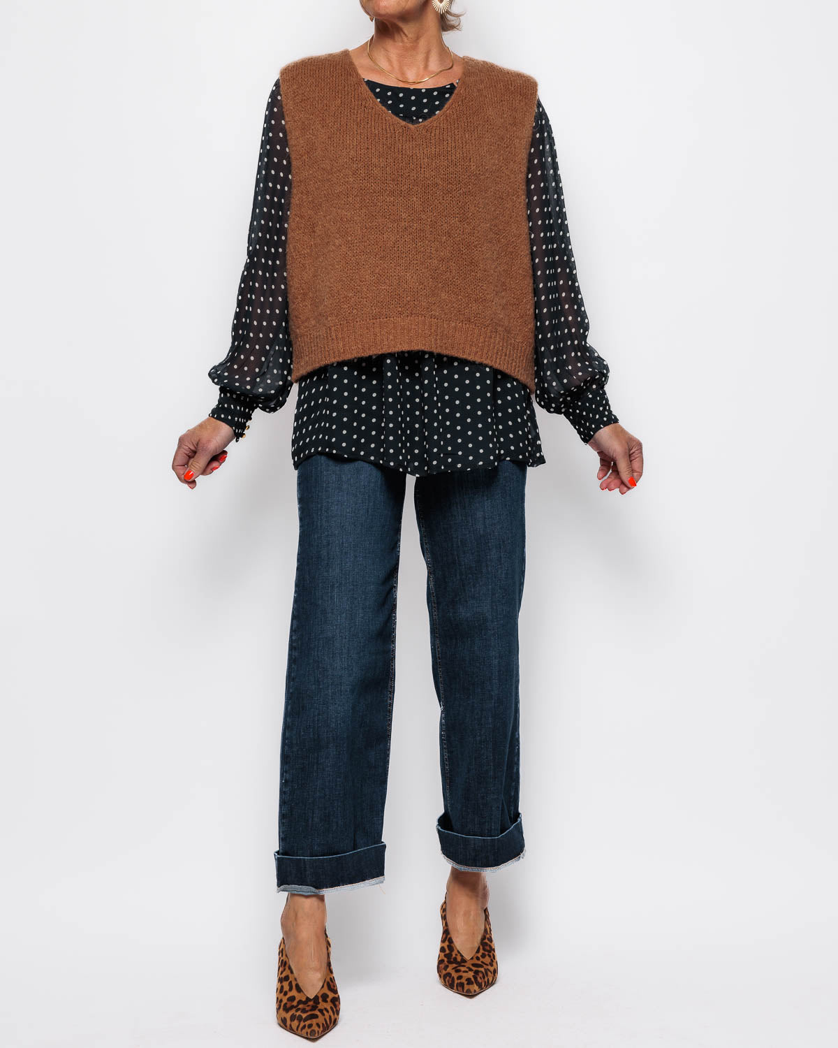 Marta Du Chateau Marlene Knitted Vest in Camel