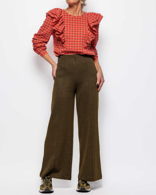 ICHI Kate Jacquard Trousers in Black/Lizard Herringbone