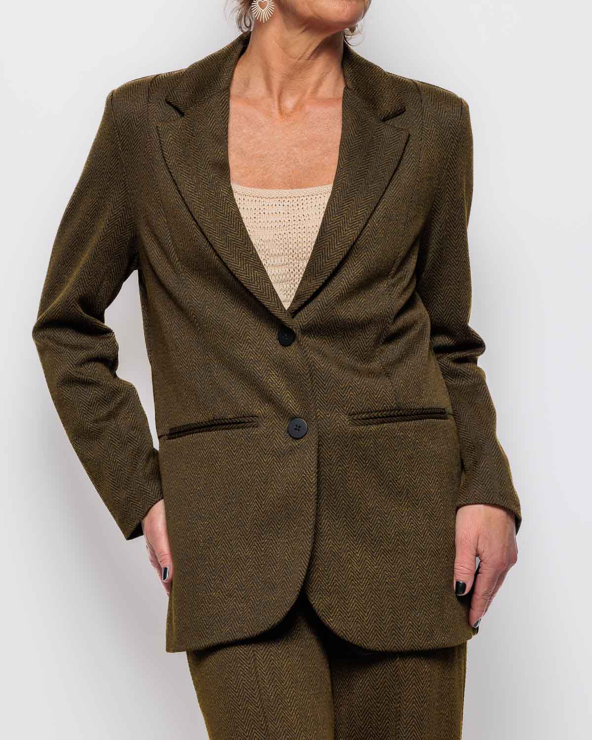 ICHI Kate Jacquard Blazer in Black/Lizard Herringbone