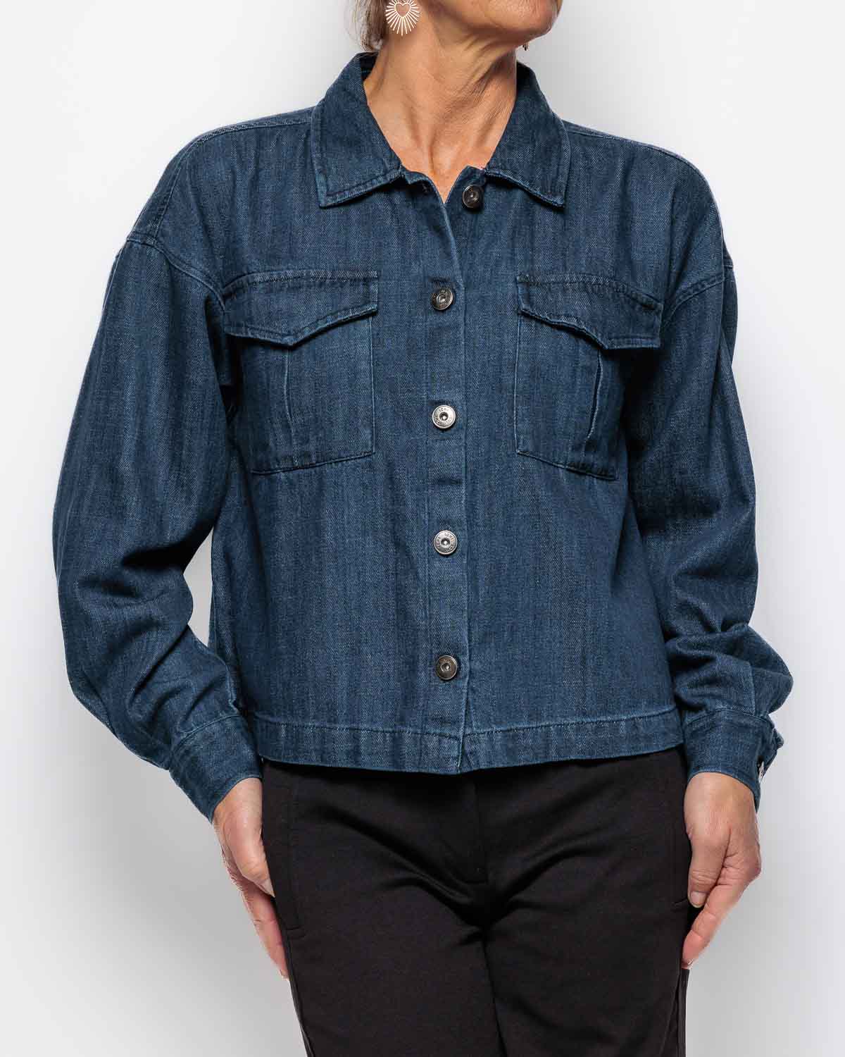 ICHI Aubrey Denim Jacket in Washed Dark Blue