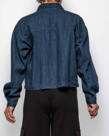 ICHI Aubrey Denim Jacket in Washed Dark Blue