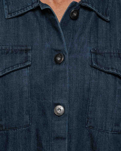 ICHI Aubrey Denim Jacket in Washed Dark Blue