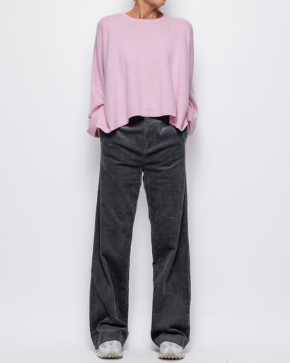 Caroline Cashmere Cropped Crew Sweater in Baby Pink