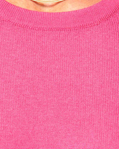 Caroline Cashmere Cropped Crewneck Sweater in Fuchsia