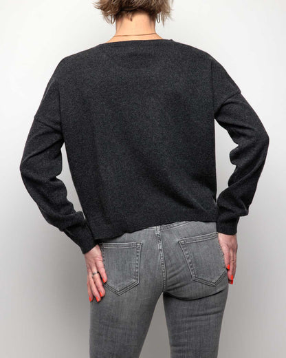Caroline Cashmere Twin Pocket Sweater in Charcoal