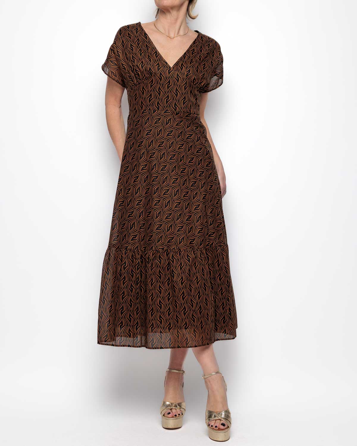 Emme Marella Fenis Dress in Black & Toffee