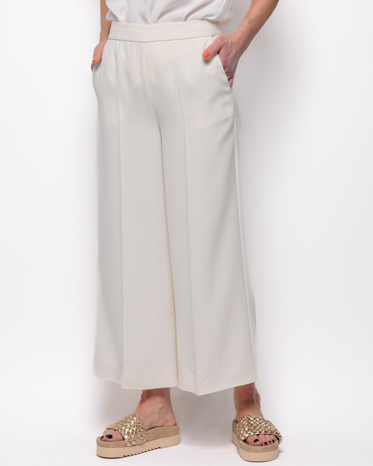 Emme Marella Marlene Wide Leg Trouser in Wool White
